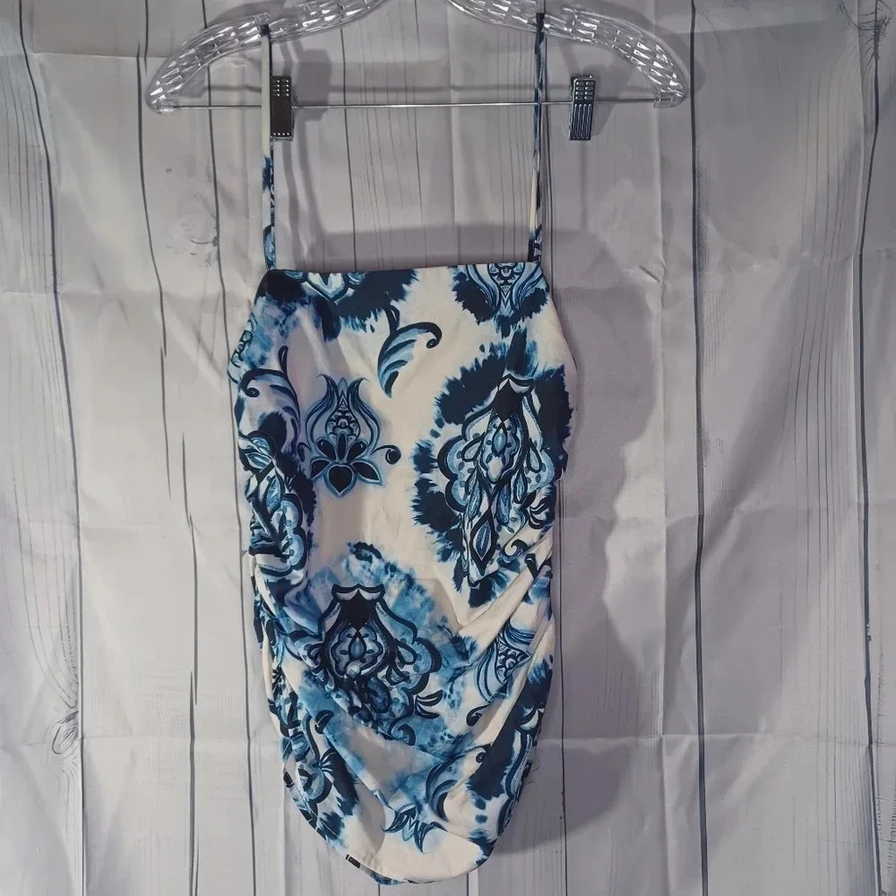 Zara Floral Square Neck Spaghetti Strap Y2K Indie Top With Cinched Sides NWT